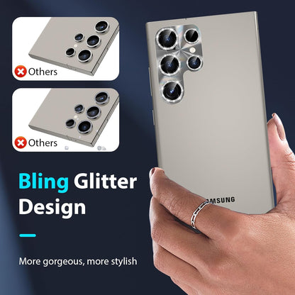 YWXTW Camera Lens Protector for Samsung Galaxy S24 Ultra, [Lithography Laser Gradient] [5X Strengthen] Bling Glitter Tempered Glass Screen Protector Metal Ring Camera Lens Cover (Titanium Gray)