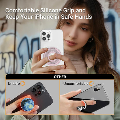 OPSO Magnetic Phone Ring Holder for MagSafe, 360 Degree Rotation Silicone Finger Ring Grip Stand Holder, Adjustable Kickstand, Compatible with iPhone 16 15 14 13 12/Pro/Max, Samsung and All Smartphone