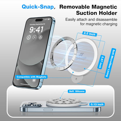 Magnetic Suction Cup Phone Mount for MagSafe Case, Silicone Hands-Free Grip Holder for iPhone and Android, Mirror Shower Phone Stand for Makeup FaceTime Gym Kitchen Bathroom, Light Gray