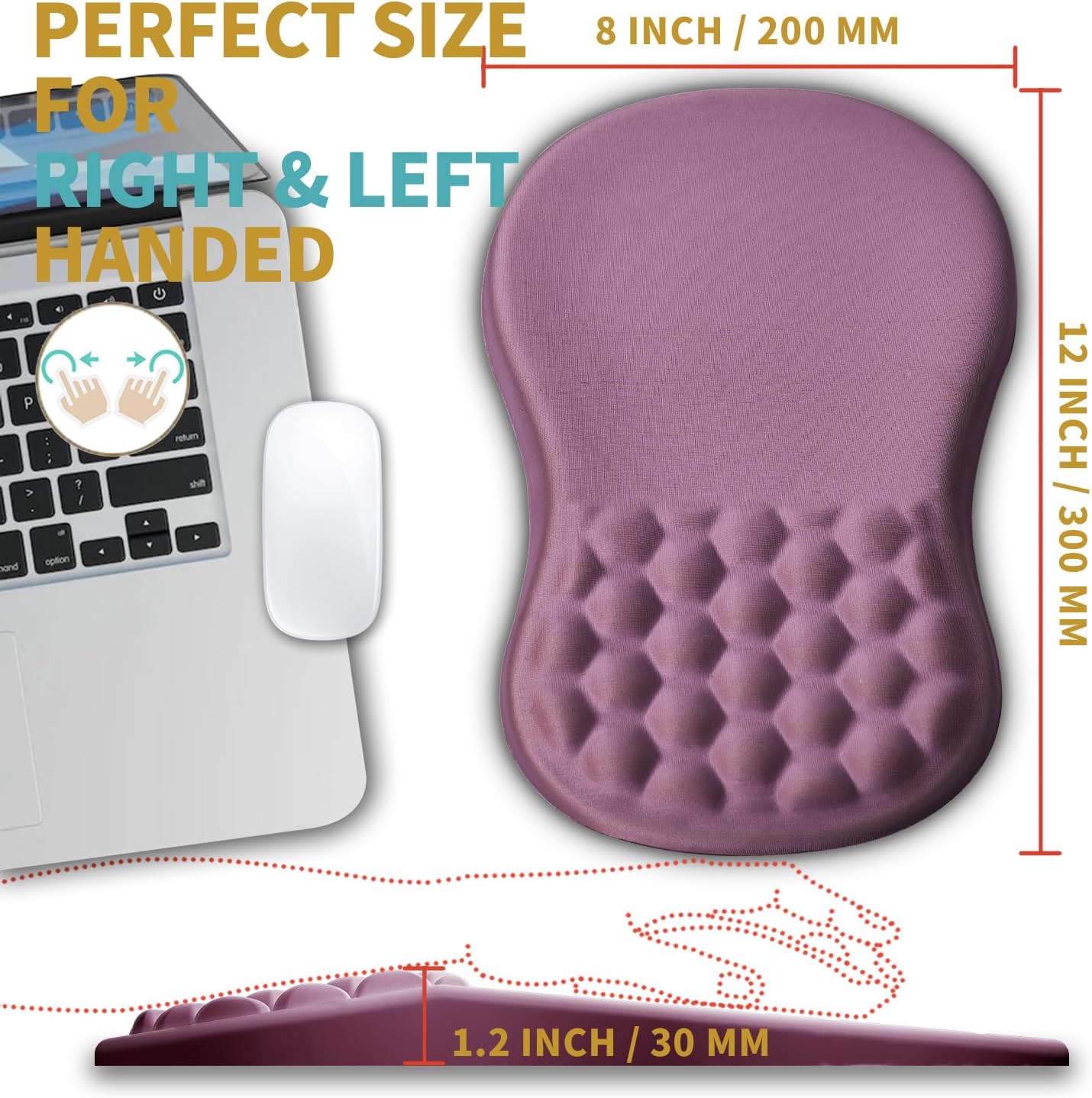 Hokafenle Ergonomic Mouse Pad Wrist Support with Massage Design, Wrist Rest Pain Relief Mousepad with Memory Foam&Non-Slip PU Base, Mouse Pads for Wireless Mouse & Desk (12x8 inch,Dark Pink)