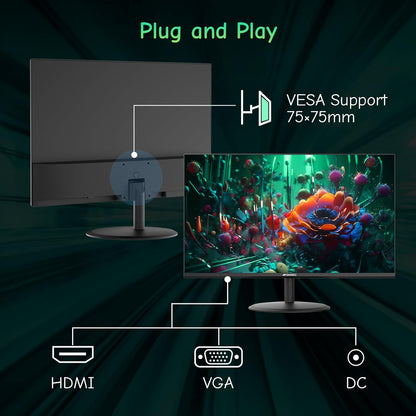 SANSUI Computer Monitor 24 inch IPS Eye Care 1080P Display HDMI,VGA Ports with 178° Viewing Angle/Frame-Less/Tilt/VESA Compatible for Office and Home