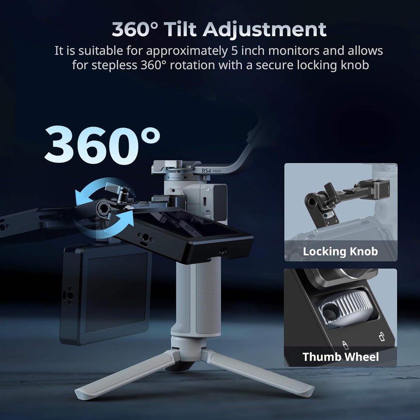 SmallRig Adjustable Camera Monitor Mount with Quick Release NATO Clamp, Cold Shoe Mount, Anti-Twist Design for DJI RS 4 Mini/RS 2 / RSC 2 / RS 3 / RS 3 Pro/RS 3 Mini - 5337