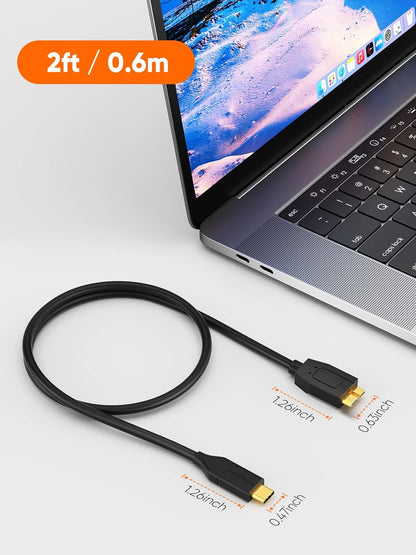 CableCreation 2FT*2 USB C to Micro B Cable,10Gbps Speed External Hard Drive Braided,USB 3.1 Type C to Micro B Work for iPhone 15/16,Seagate WD Westgate My Passport,MacBook Pro,iPad/Tablet,Black
