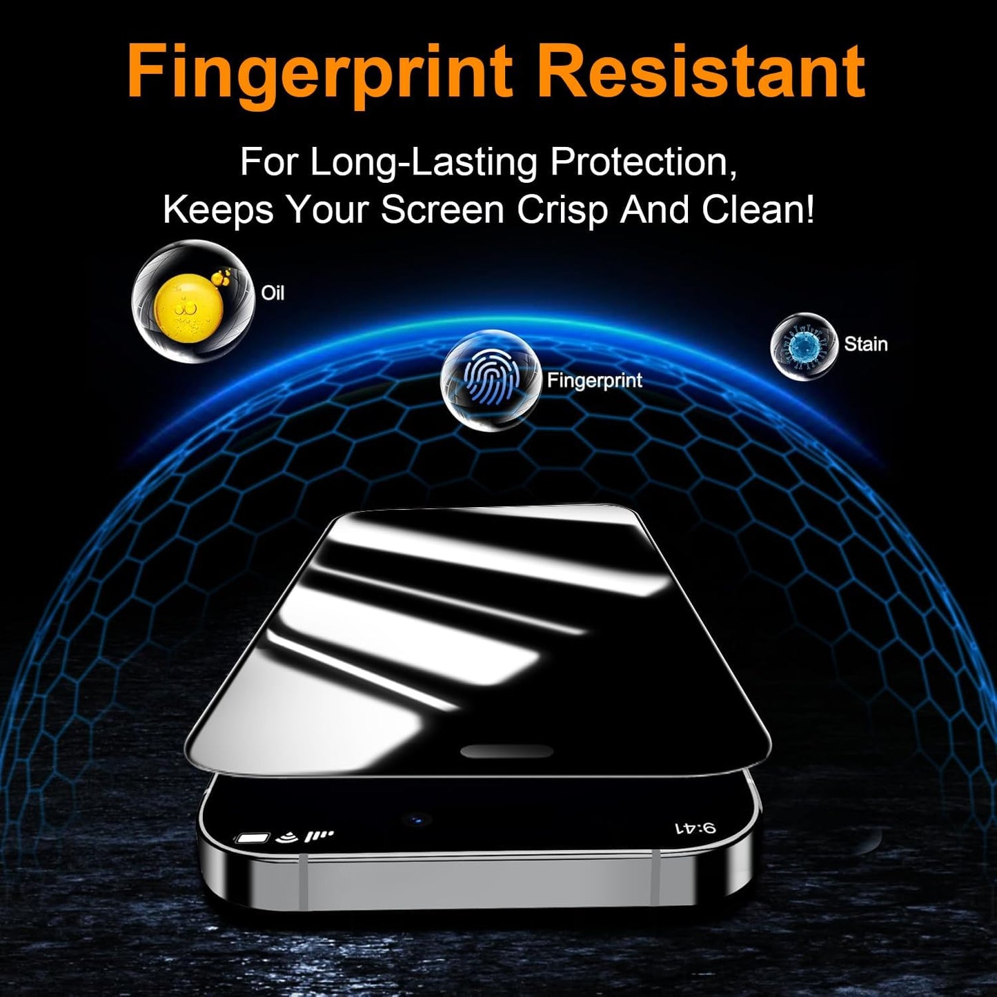 OneFish 2 Pack Privacy Screen Protector for iPhone 16 Pro - 4-Way 360° Anti-Spy Tempered Glass, 9H Hardness, 3D Curved Edges, Case-Friendly & Easy Installation