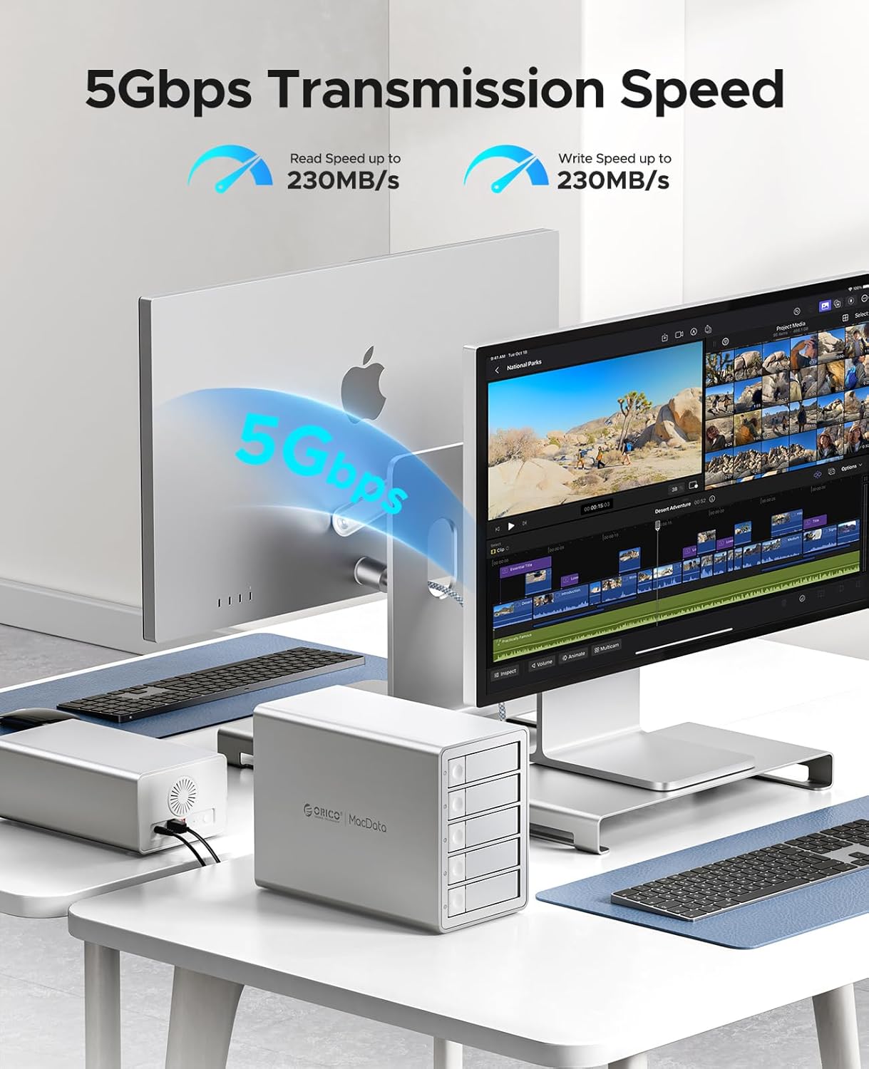 ORICO 5Bay RAID External Hard Drive Enclosure for 2.5/3.5 Inch SATA HDD/SSD up to 5X 24TB, USB3.0 Type-A Hard Drive Docking Station, Supports RAID 0/1/3/5/10/JBOD/Clone/ClearMode -9958RU3