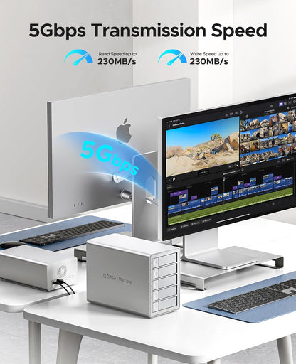 ORICO 5Bay RAID External Hard Drive Enclosure for 2.5/3.5 Inch SATA HDD/SSD up to 5X 24TB, USB3.0 Type-A Hard Drive Docking Station, Supports RAID 0/1/3/5/10/JBOD/Clone/ClearMode -9958RU3