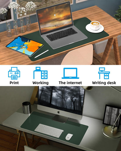 Leather Desk Protector, Non-Slip PU Laptop Mat, Waterproof Writing Pad for Office/Home (31.5"x15.7", Dark Green)