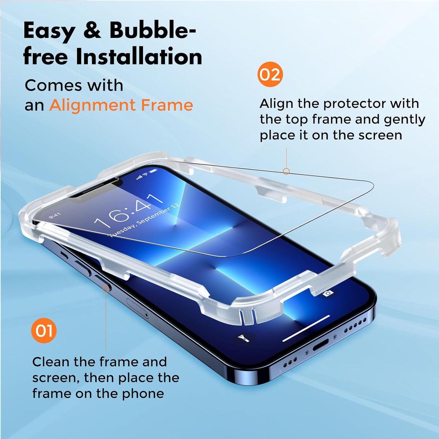 UNBREAKcable Screen Protector for iPhone 16e/iPhone 14/ iPhone 13/13 Pro, Shatterproof Tempered Glass [99.99% HD Clear] [9H Hardness] [Easy Installation Frame] for iPhone 6.1" - 2 Pack