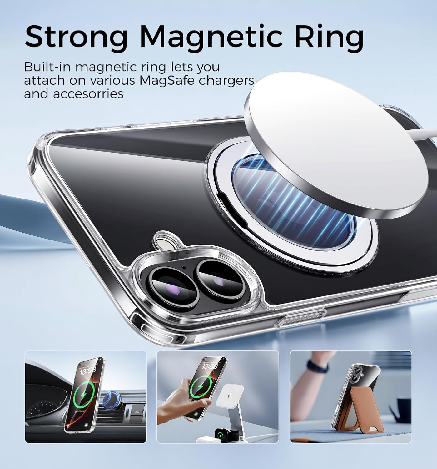 MAGIC JOHN 360° Rotatable Magnetic Invisible Stand for iPhone 16 Case [Camera Control Button] [Compatible with MagSafe] 16FT Military Grade Shockproof for iPhone 16 Case 6.1'' with Kickstand, Clear