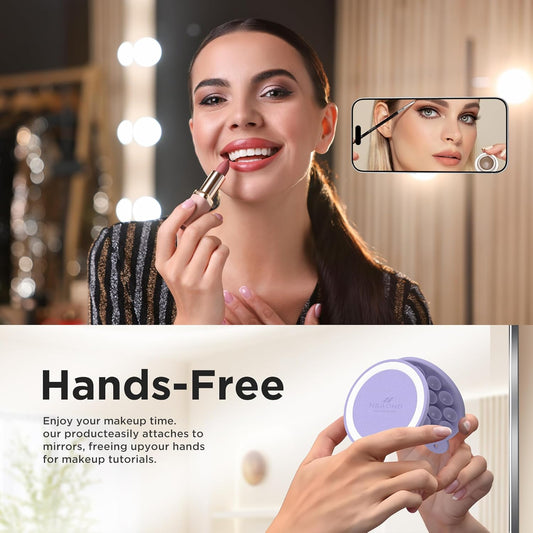 Magnetic Suction Cup Phone Mount for MagSafe Case, Silicone Hands-Free Grip Holder for iPhone and Android, Mirror Shower Phone Stand for Makeup FaceTime Gym Kitchen Bathroom, Lilac Purple