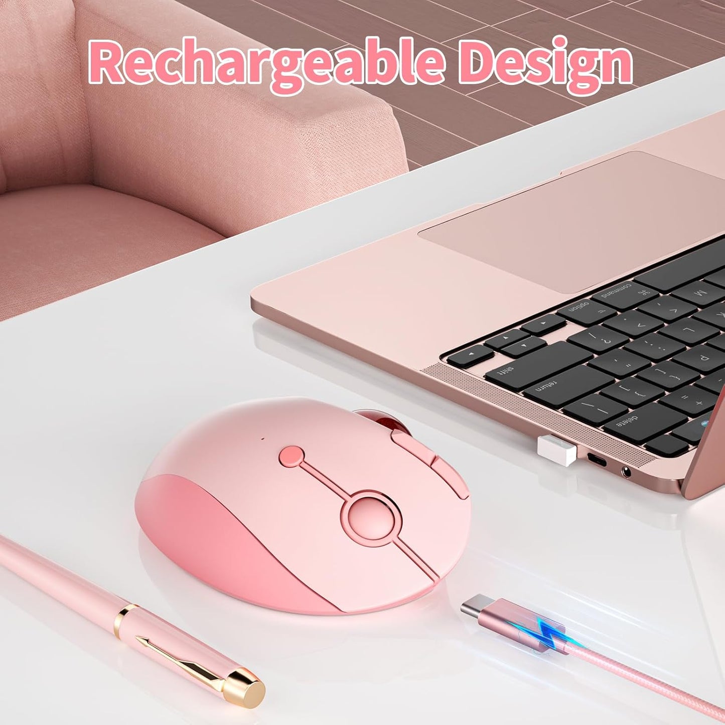seenda Wireless Trackball Mouse, Bluetooth Ergonomic Rollerball Mouse Rechargeable Multi Devices USB/Bluetooth Connection Thumb Control Mice Compatible for Mac/Android/Windows Computers, Pink