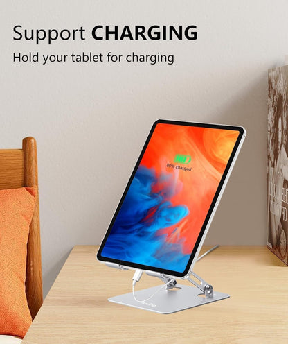 Tablet Stand Holder for Desk, Adjustable Desktop Tablet Holder, Foldable Aluminum Tablet Mount for iPad pro 11, iPad Air Mini, Samsung Galaxy Tabs Z Fold Kindle Fire 4-12 inch, Silver