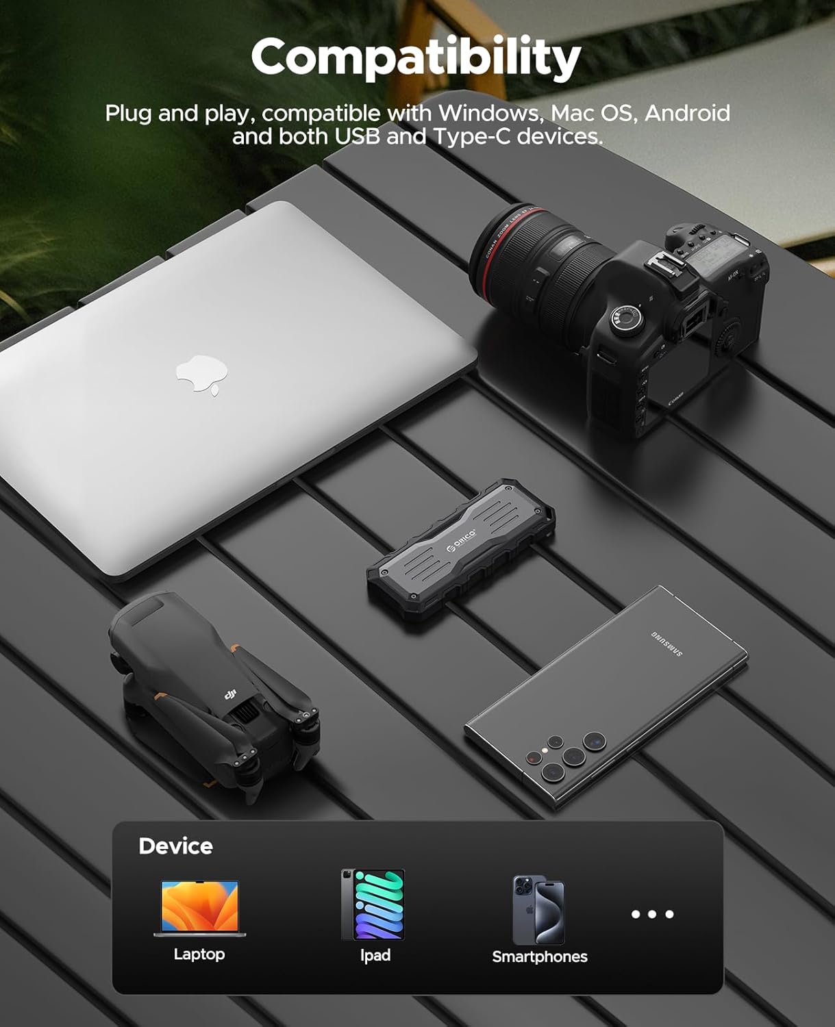 ORICO 512GB External SSD Up to 2000MB/s, Interface Extra Protection, Waterproof and Dust-Proof, Rugged and Reliable Outdoor Portable Solid State Drives for Action Camera, Smartphone, Laptop - O20