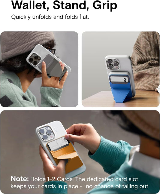 MOFT Magnetic Wallet Stand Compatible with iPhone 16/15/14/13/12 Series, Angle Adjustment & Magsafe Compatible MOVAS Phone Stand,Faded Jeans