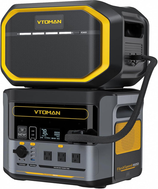 VTOMAN FlashSpeed 1500 Portable Power Station with Extra Battery - 3096Wh/1500W(3000W Peak) Solar Generator with LiFePO4 Battery, 100W USB-C, 60 Min Fast Charging 0-80% for Camping, Backup, RV