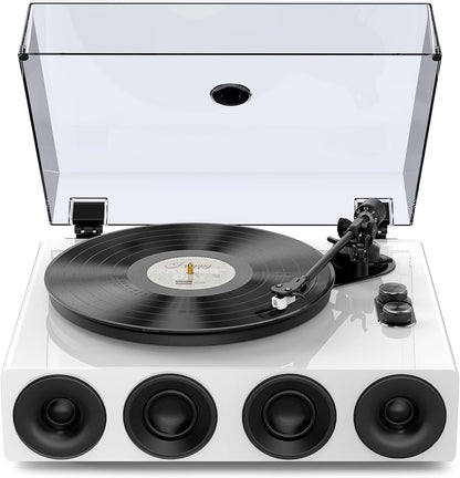 1 by ONE All-in-One Record Player with Wireless Input, High Fidelity Belt Drive Turntable with Built-in Speakers, Magnetic Cartridge AT-3600L, Built-in Preamp, Piano Lacquer White