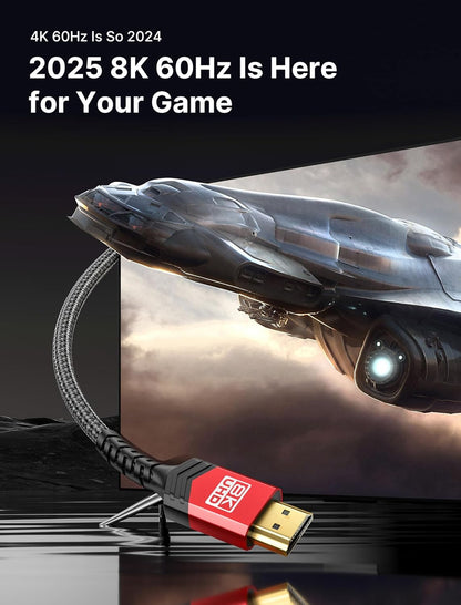 JSAUX 8K HDMI Cables 2.1 10FT 2-Pack 48Gbps Ultra High Speed Cords(8K@60Hz 7680x4320, 4K@120Hz) eARC HDR10 HDCP 2.2 & 2.3 3D, Compatible with PS5/PS4/X-Box/Roku TV/HDTV/Blu-ray/LG/Samsung QLED