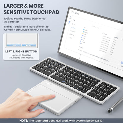 Foldable Bluetooth Keyboard, Portable Full Size Folding Keyboard with Large Touchpad, Numeric Keypad, PU Leather, Wireless Travel Keyboard for Windows iOS Android Mac(Black-White)