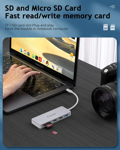 USB C Hub, 7 Ports 1 USB C Multiport Adapter with 4K HDMI, 100W PD Charging, USB 3.0 5Gbps Data Port and 2 USB 2.0，TF/SD Card Reader, for MacBook Air, MacBook Pro, iPhone 15, iPhone 15 Pro Max