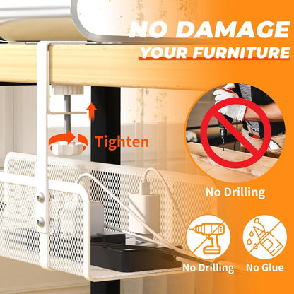 Under Desk Cable Management Tray, Wire Management Desk Cable Organizer Cable Management Box, Cord Organizer Storage for Office, Home