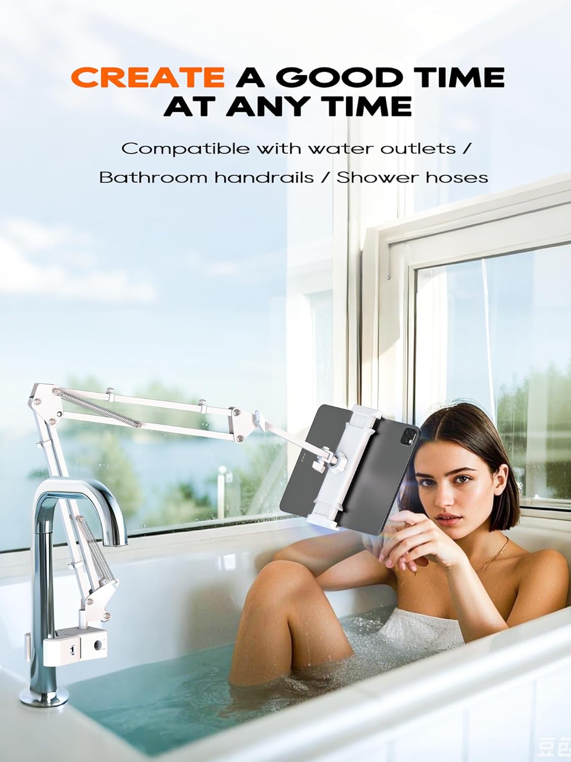 Tablet Stand, Tablet Mount Adjustable with Clamp for Round tube, Universal Flexible Tablet Holder with 360 Degree Rotation for iPad/iPhone/iPad Pro/N-Switch,or Other 4.5~13.5 Inches Devices (White)