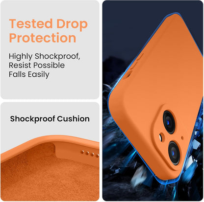 FireNova Designed for iPhone 15 Case, Silicone Upgraded [Camera Protection] Phone Case with [2 Screen Protectors], Soft Anti-Scratch Microfiber Lining Inside, 6.1 inch, Kumquat