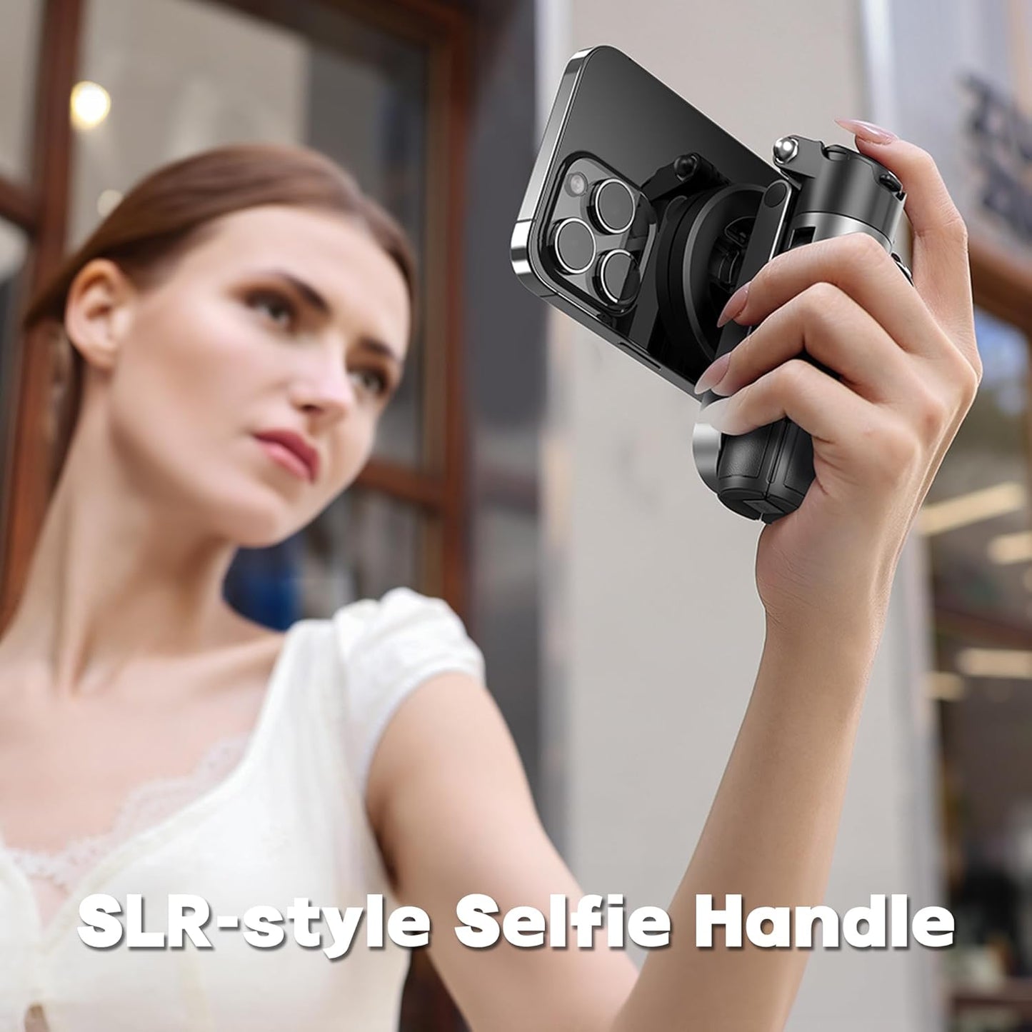 Magnetic Tripod for Phone with Remote Control, Extendable Selfie Stick Handle Grip Pocket Size, 4-in-1 Mini Phone Grip, 10m Wireless Shutter for iPhone Android Phones （Black）