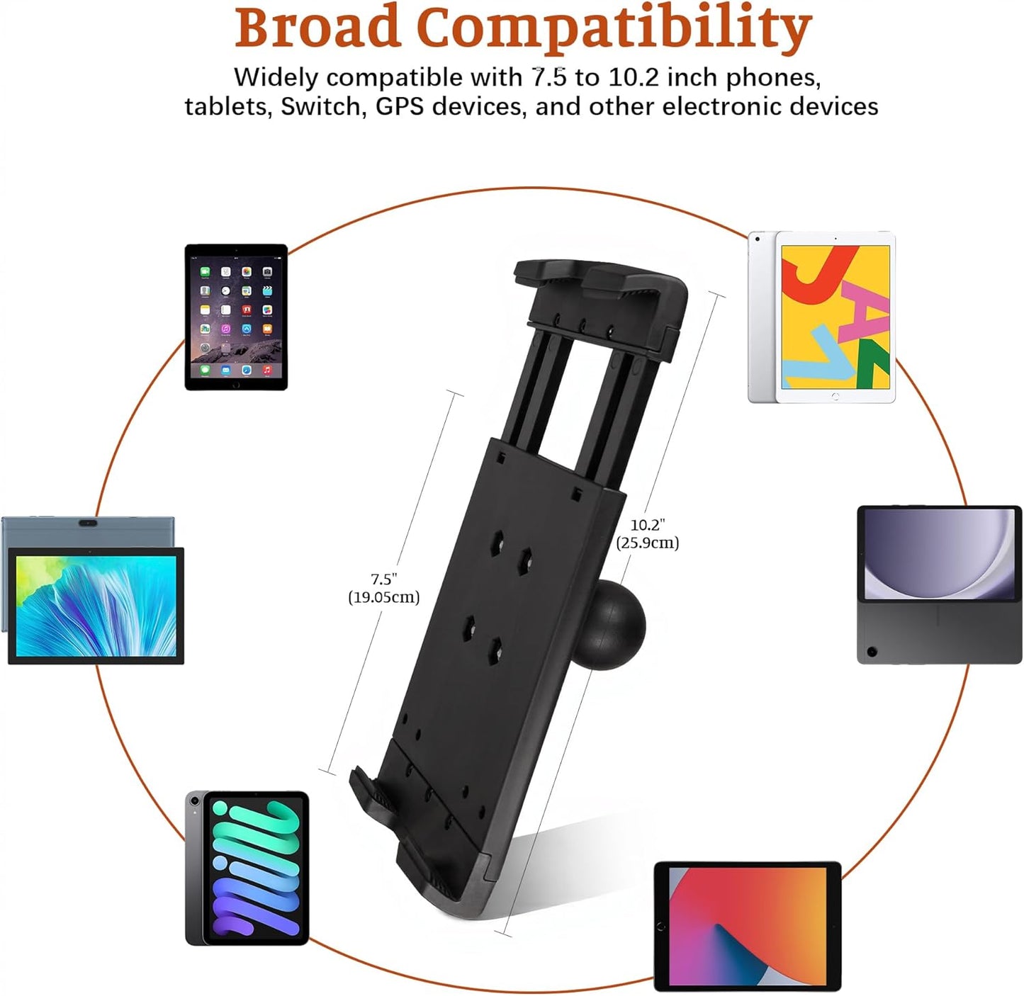 Aluminum iPad Tablet Mount Holder, Kitchen Tablet Holder for UTV/Desk/Chair/Fitness Bike/Mic Stand/Fitness Bike/Road Mountain Bicycle, 360° Adjustable Clamp Compatible with 7.5''-13'' iPad