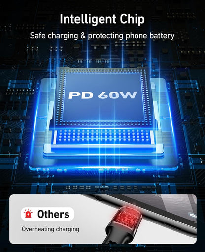 USB C to USB C Cable, 2Pack 10FT 60W(3.1A) Nylon Braided Charger Cable for for iPhone 16/16e/16 Plus/16 Pro Max/15/15 Plus/15 Pro Max, iPad Pro Air,Samsung S24/S24 Ultra/S23 USBC Charger