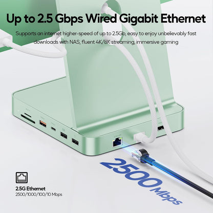 Upgraded 11 in 1 USB C Hub for iMac 24 inch USB Hub 2021 2023 2024 Support M.2 SSD (NOT Included), iMac Hub M1 M3 M4 Accessories, 4K HDMI, 2.5G Ethernet, 5 USB A/C Max 10Gbps, SD/TF - Green