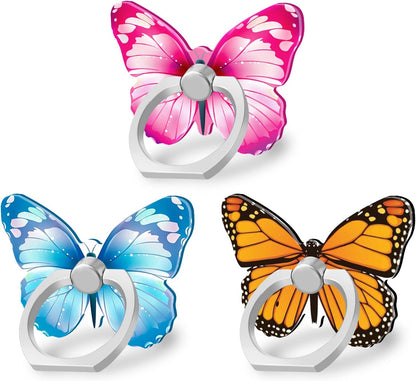 Bonoma Cute Butterflies Phone Ring Holder, 3 Pack Universal Finger Ring Stand Grip Kickstand Ring, 360° Rotation Universal Stylish Stand Compatible with All Smartphones