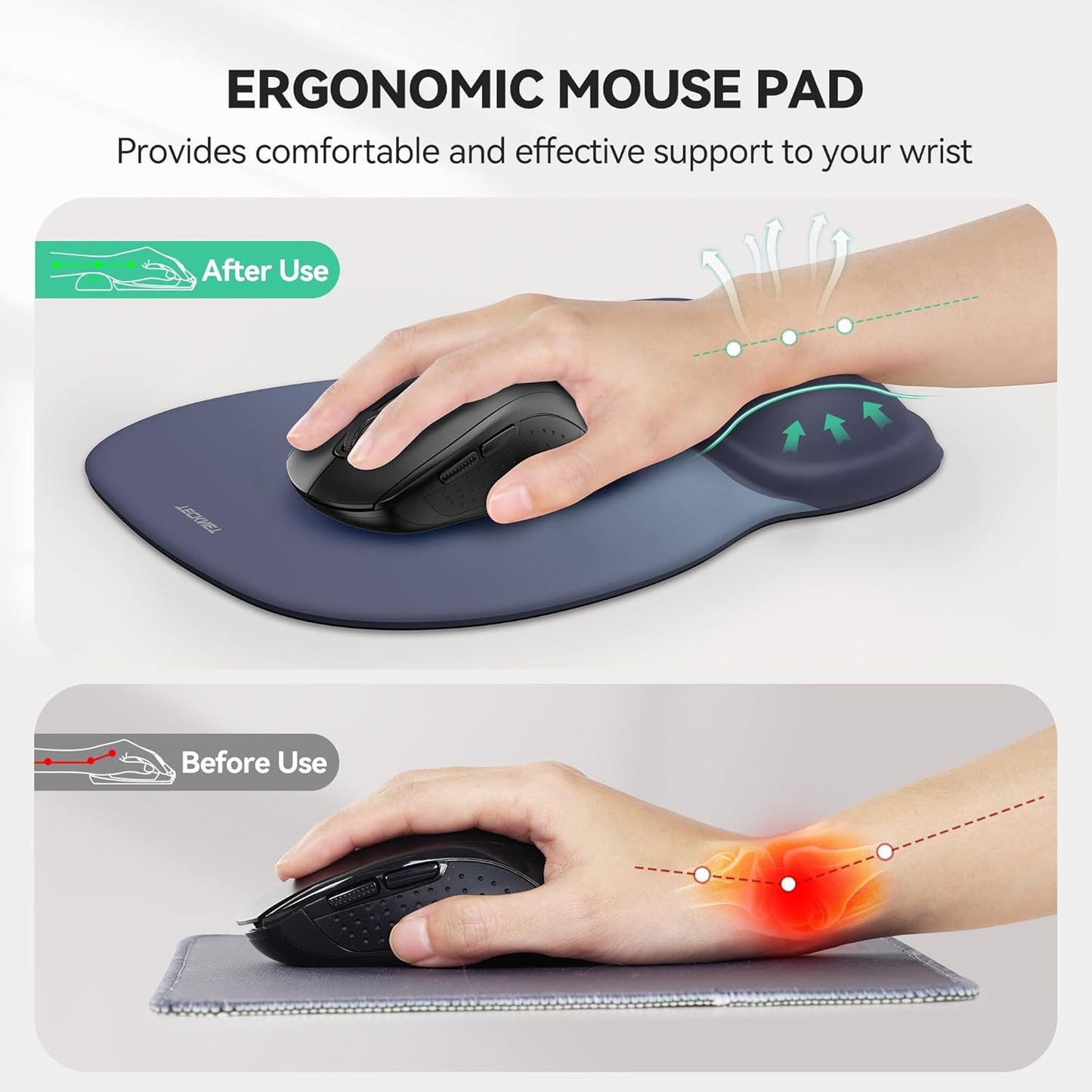 TECKNET Gel Mouse Pad with Wrist Rest, Ergonomic Office Mousepad with Wrist Support - Non-Slip & Smooth Surface Comfortable Desk Accessories Mat for Office, Gaming and Study - Gradient