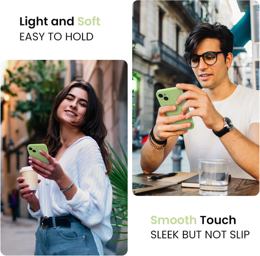 FireNova Designed for iPhone 13 Case, Silicone Upgraded [Camera Protection] Phone Case with [2 Screen Protectors], Soft Anti-Scratch Microfiber Lining Inside, 6.1 inch, Tea Green