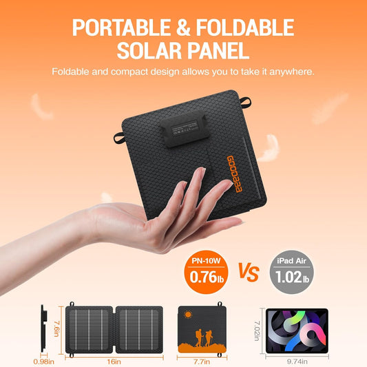 GOODaaa 10W Portable Solar Charger with Dual USB Outputs Super Handy Foldable Size 24% High Conversion Efficiency Solar Panels, Waterproof & Dustproof & Shockproof, Wide Compatibility