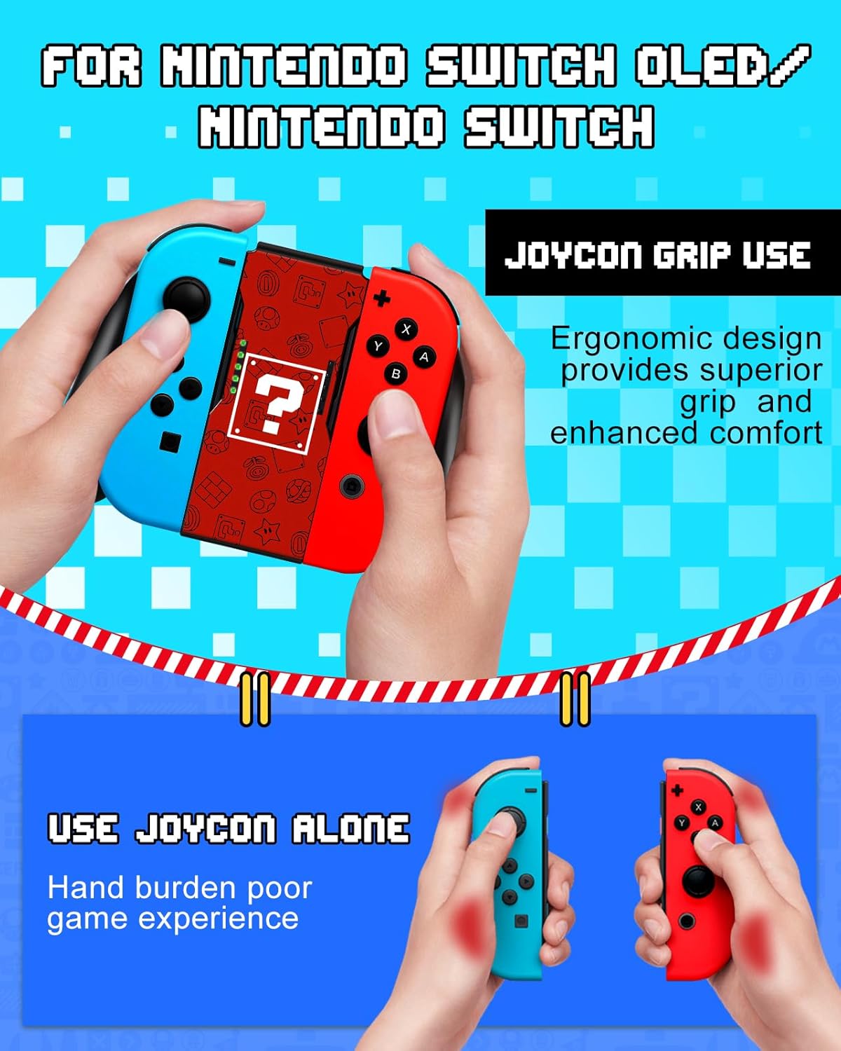 Lotadilo Joy-Con Grip for Nintendo Switch/Switch Oled - JoyCon Comfort Hand Grips Controller for Men Teen Boys Cool Cartoon Anime Design, Red Maliao