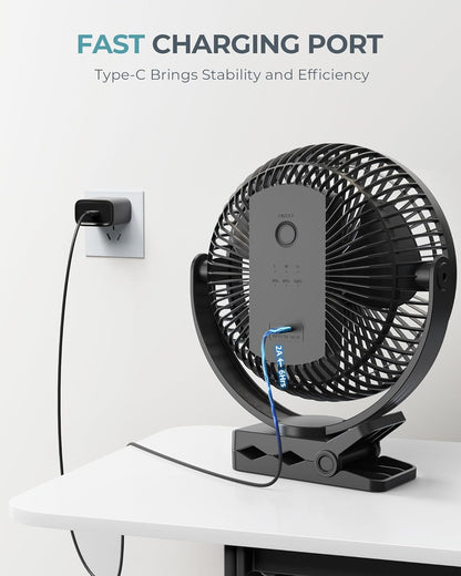 xasla 10000mAh Portable Clip on Fan, 8 inch Rechargeable Battery Operated, 24 Hours Work Time, Quiet USB 4 Speeds Personal, Ideal for Outdoor Camping Golf Cart Home Office Black