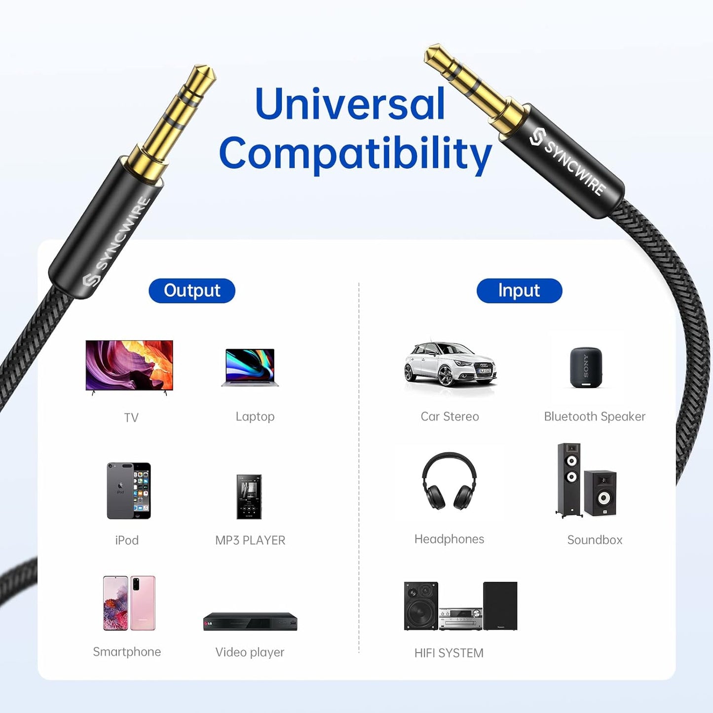 SYNCWIRE 3.5mm Aux Cable (9.8ft/3m) Hi-Fi Sound Nylon Braided Auxiliary Audio Cable Adapter Male to Male AUX Cord for Headphones, Car, Home Stereos, Speaker, iPhone, iPad, iPod, Echo & More Black