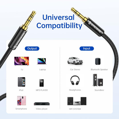 Syncwire 3.5mm Aux Cable Auxiliary Audio Cable Male to Male Nylon Braided Headphone Cord (1.6ft/0.5m) Hi-Fi Sound Aux Cord for Car, Headphone, Home Stereos, Speaker, iPhones, iPods, iPad, Echo& More