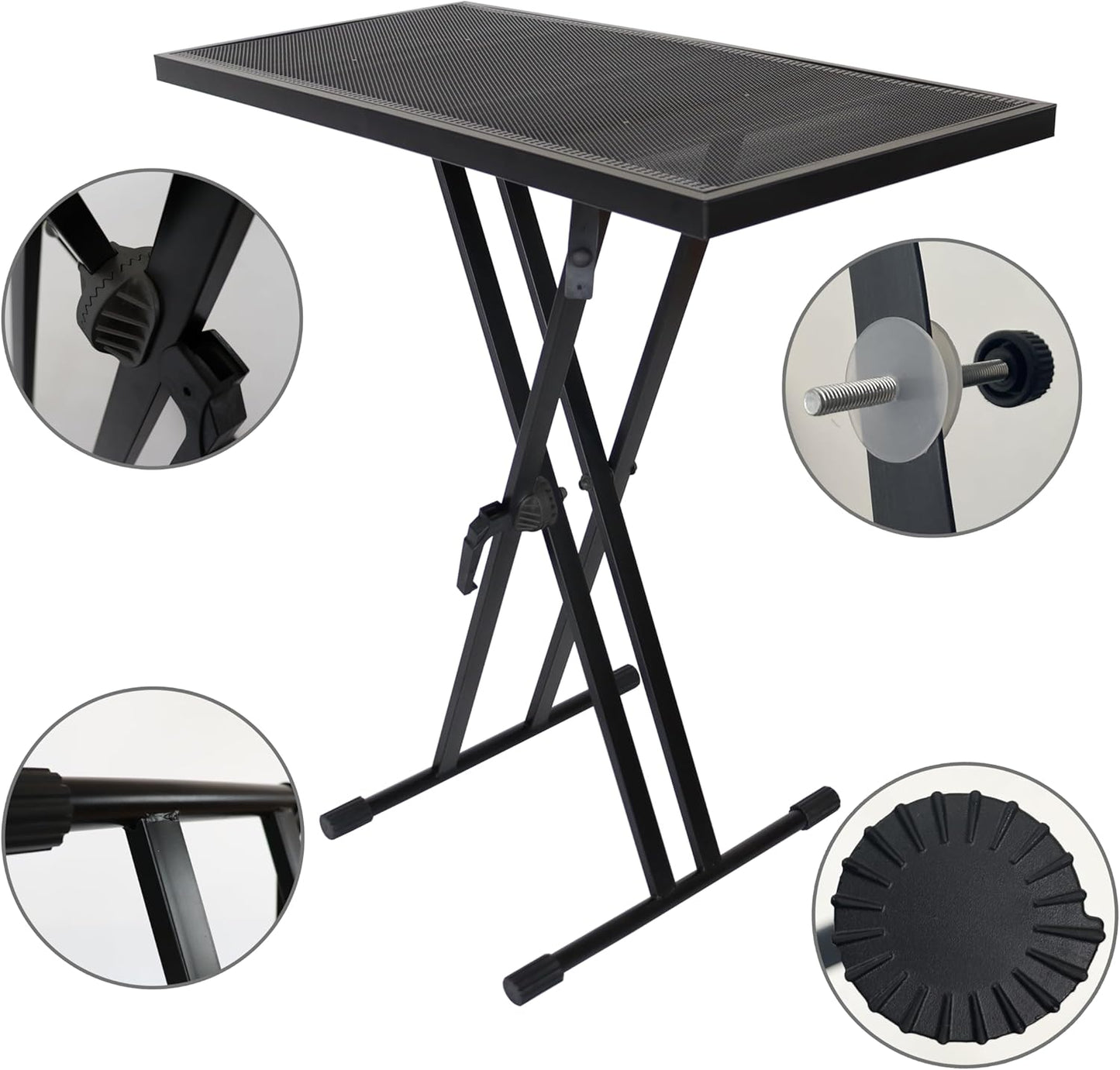 Portable DJ Table Stand DJ Controller Stand DJ Desk DJ Booth Adjustable Height DJ Stand For Laptop/Synth DJ Mixer Stand with Braced Keyboard Stand w/35” x 17.3” Table Top and Travel Bag