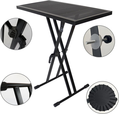 Portable DJ Table Stand DJ Controller Stand DJ Desk DJ Booth Adjustable Height DJ Stand For Laptop/Synth DJ Mixer Stand with Braced Keyboard Stand w/35” x 17.3” Table Top and Travel Bag