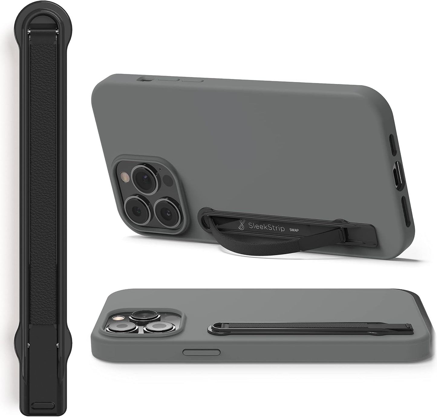 SleekGrip Premium: Swappable Phone Stand & Phone Grip - Ultra Thin Convertible Grip Holder Fits Most iPhone and Android Cases, Phone Strap Compatible with Wireless Chargers and Car Mounts