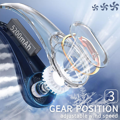 FrSara Neck Fan, Portable Personal Fan Strong Wind, 5200mAh, Air Volume,360° Cooling, No Hair Twisting, Air Volume On 2 Sides, Non-Slip, Quick Charge, Long Use Time, Birthday Gift for Women, Dad, Men