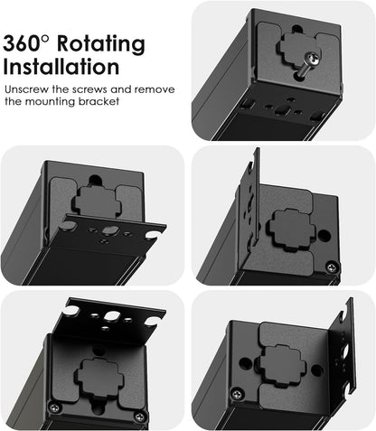 JUNNUJ 20 Amp Power Strip Surge Protector 4800J, Heavy Duty 8 Outlet Metal Multi Angle Mount, 20A Garage Power Strip Shop 6-20R T-Slot, 5-15P Plug 12 Gauge Extension Cord 6ft for Appliance