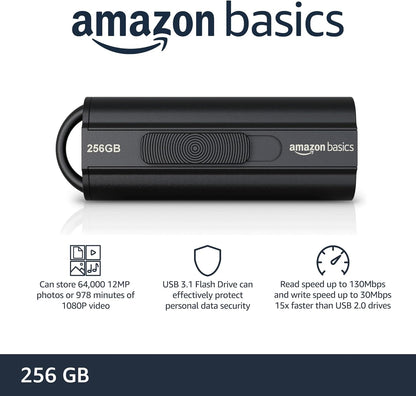 Amazon Basics 256 GB Ultra Fast USB 3.1 High Capacity Flash Drive for Data Transfer and Storage, Black