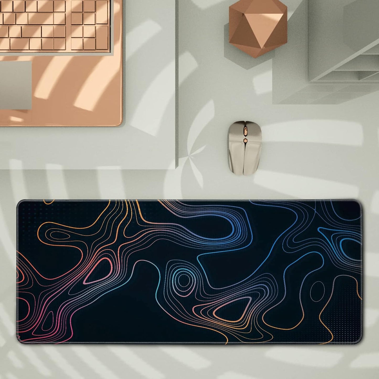 Topographic Contour Map XL Mouse Pad 31.5 x 11.8 Inch Gaming Mousepad Extended Large Mousepad with Nonslip Rubber Base Stitched Edges Laptop Desk Pad Home Office Supplies