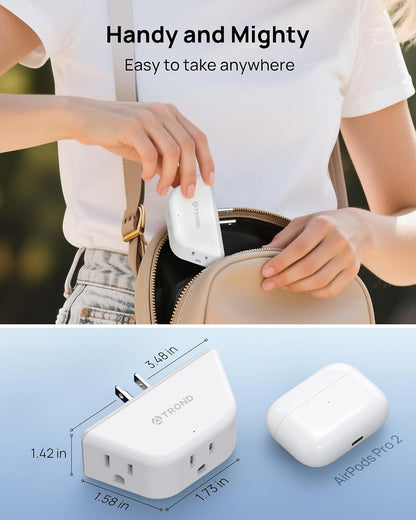 TROND Outlet Extender, 3-Prong Grounded Wall Plug Splitter, 3 Way Angled Outlet Adapter, Cruise Ship Essentials, Plug Expander with 3 Electrical Sockets for Bathroom, Kitchen, White