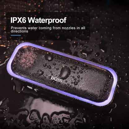 DOSS SoundBox Pro Bluetooth Speaker with 20W Stereo Sound, Active Extra Bass, IPX6 Waterproof, TWS Pairing, Multi-Colors Lights, 20H Playtime, Portable for Beach, Outdoor-Grey