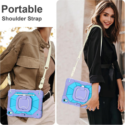 Case for iPad (A16) 11th Generation 11 Inch (2025), iPad 10th Generation Case 10.9 Inch (2022), Shockproof Cover with 360° Rotating Stand Screen Protector Pen Holder Shoulder Strap, Purple Blue