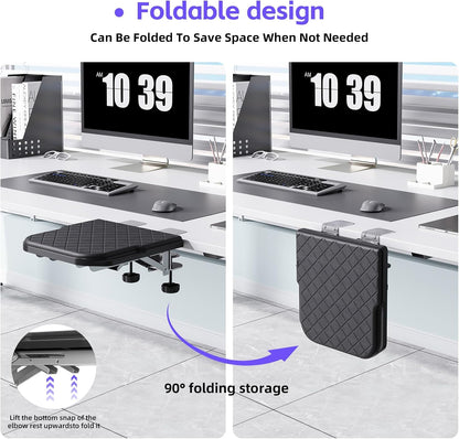 Arm Rest for Desk, 90°Foldable Computer Wrist Rest Shelf with Sponge Padding, Clamp on Arm Support, Ergonomic Sturdy Desk Extender for Office & Home, Durable & Easy to Install (Black)