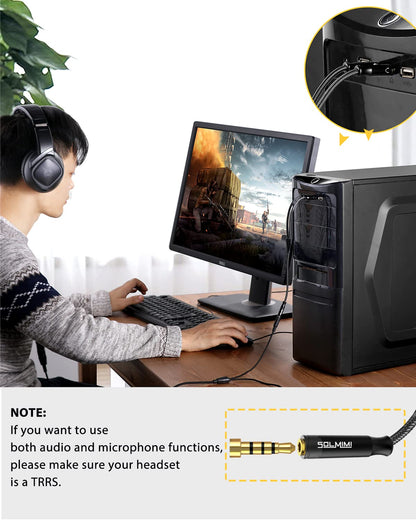 Headset Splitter Cable for PC 3.5mm Crystal-Nylon Braid Female to Dual 3.5mm TRS Male Headphone Mic Audio Y Splitter Cable CTIA Gaming Headset to PC Adapter - Matte Black 0.3M